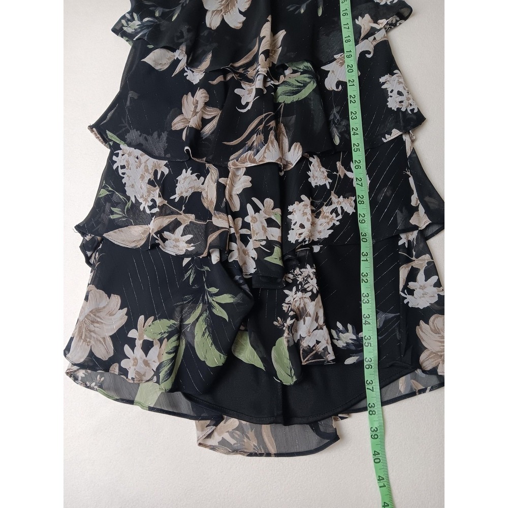 SLNY Dress Womens 8 Black Floral Chiffon Tiered Ruffle A-Line Party Wedding - Picture 6 of 9